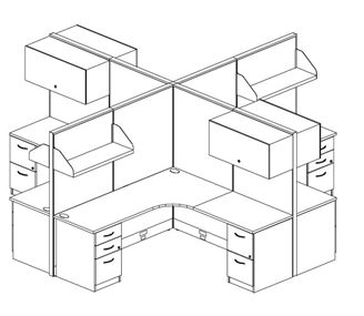 Picture of Cluster of 4 Person 72" x 72" L Shape Cubicle Workstation with Filing, Storage and Power