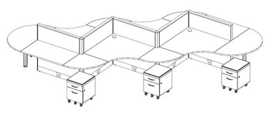 Picture of Cluster of 6 Person Shared Desk Workstation with Filing Cabinets and Power