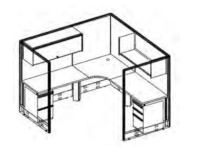 Picture of L Shape Corner Cubicle Desk Workstation with Filing and Overhead Storage