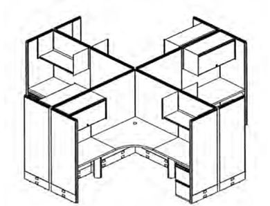 Picture of Cluster Of 4 Person L Shape Cubicle with Storage and Filing