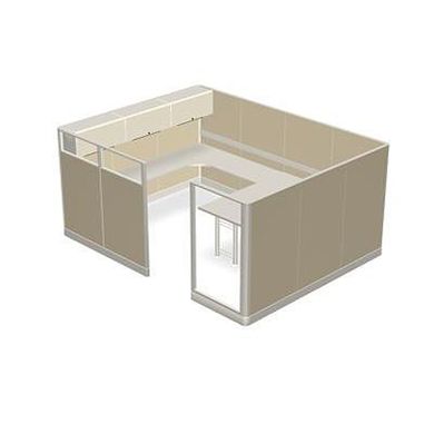 Picture of Executive Private Office U Shape Cubicle Desk Workstation with Overhead Storage