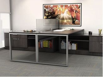 Picture of 2 Person L Shape Contemporary Office Desk Workstation with Lateral Filing