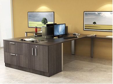 Picture of PEBLO 2 Person L Shape Desk Workstation with Lateral Filing Storage