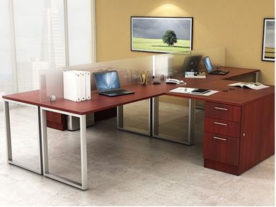 Picture of Cluster of 4 Person Shared L Shape Office Desk Workstation with Filing Storage