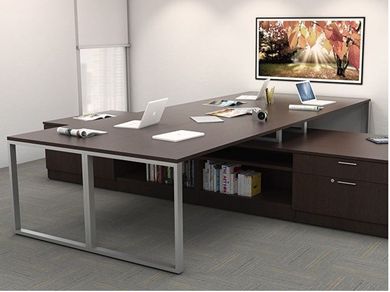 Picture of Contemporary4 Person Shared L Shape Bench Seating Desk Workstation with Lateral Filing