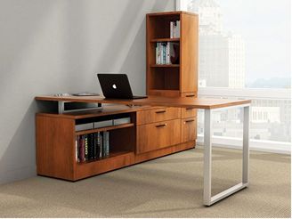 Picture of Contemporary L Shape Office Desk Workstation with Filing and Open Bookcase