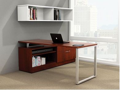 Picture of Contemporary L Shape Office Desk Workstation with Wall Mount Storage
