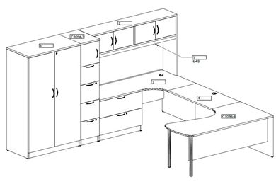 Picture of U Shape Corner Curve Desk Workstation with Closed Overhead, Lateral Filing and Double Door Storage