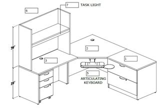 Picture of L Shape Corner Curve Office Desk Workstation with Overhead and Lateral File Storage