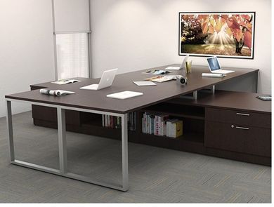 Picture of 4 Person Bench Seating Teaming Desk Workstation wtih Credenza Storage