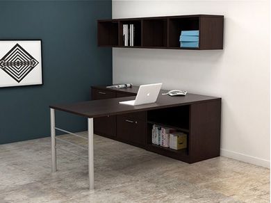 Picture of Contemporary L Shape Office Desk Workstation with Wall Mount Storage
