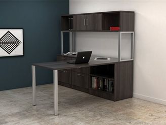 Picture of Contemporary 72" L Shape Office Desk with Filing and Closed Overhead Storage