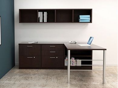 Picture of Contemporary 72" L Shape Office Desk Workstation with Wall Mount Storage