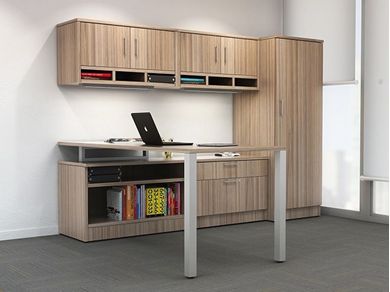 Picture of Contemporary 72" L Shape Office Desk Workstation with Wall Mount Storage and Multi Storage Cabinet