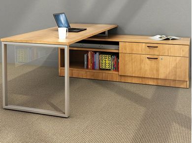 Picture of Contemporary 72" L Shape Office Desk Workstation and Lateral File Credenza Return