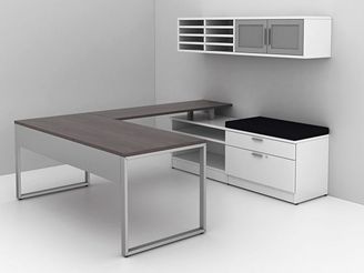 Picture of Contemporary 72" U Shape Office Desk Workstation with Lateral File and Wall Mount Storage