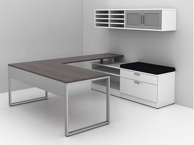Picture of Contemporary 72" U Shape Office Desk Workstation with Lateral File and Wall Mount Storage