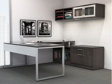 Picture of Contemporary 72" U Shape Office Desk Workstation with Lateral File and Wall Mount Storage 