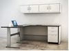 Picture of L Shape Height Adjustable Table with Filing Cabinet and Wall Mount Storage