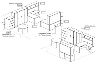 Picture of Space Planning, 2 Person L Shape Desk Station with Meeting Table, Lateral File and Wardrobe Lockers