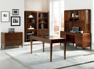Picture of Veneer Office Desk Workstation with Bookcases and Lateral File