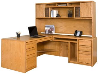 Picture of Contemporary L Shape Office Desk Workstation with Overhead Storage Hutch