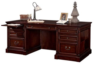 Picture of Rich Veneer 74"W Double Pedestal Office Desk Workstation