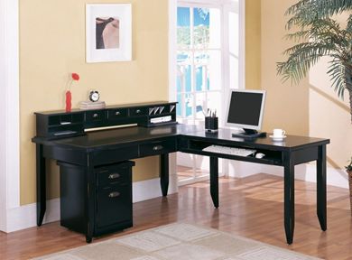Picture of Modern Wood L Shape Office Writing Table with Organizer Storage Hutch