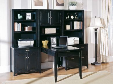 Picture of Modern Wood Writing Desk Table with Upper Storage and Bookcase Cabinets