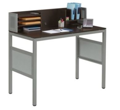 Picture of Sleek Contemporary 60" Steel Base Standing Height Desk Table with Organizer Hutch
