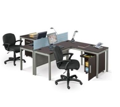 Picture of Sleek Contemporary 2 Person L Shape Office Desk Workstation with Storage Cabinet