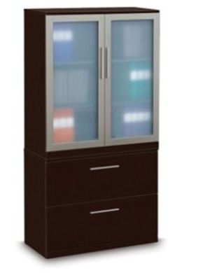 Picture of Sleek Contemporary 2 Drawer Lateral File with Glass Door Bookcase