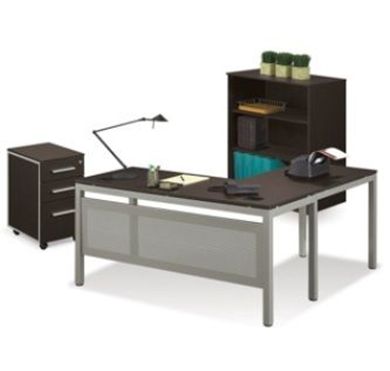 Picture of Sleek Contemporary 60" L Table Desk with Filing Cabinet and Low Bookcase
