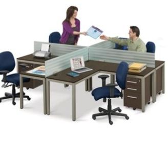 Picture of Sleek Contemporary 4 Person 60"W L Desk with Filing Cabinet