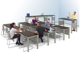 Picture of Training Room Suite, 3 Person Training Table with Instructor Table and Standing Height Tables