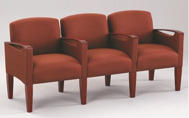 Picture of Sturdy Reception Lounge 3 Chair Modulr Tandem Seating with Wood Arm Caps