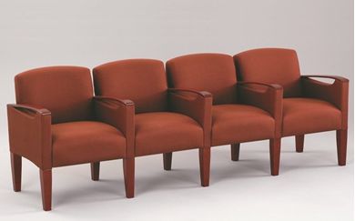 Picture of Sturdy Reception Lounge 4 Chair Modulr Tandem Seating with Wood Arm Caps