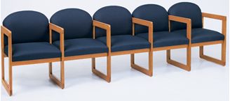 Picture of Sled Base Reception Lounge 5 Chair Wood Modular Tandem Seating with Arms