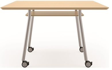 Picture of Contemporary 36" Square Mobile Conference Meeting Table with Accessory Shelf