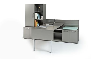 Picture of Contemporary T Shape Office Desk Workstation with Locking Storage and Open Filing