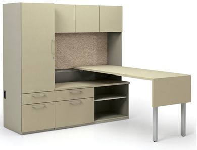 Picture of Contemporary L Shape Office Desk Workstation with Overhead Storage and Multi File Tall Cabinet