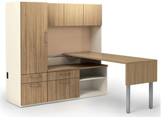 Picture of Contemporary L Shape Office Desk Workstation with Overhead Storage and Multi File Tall Cabinet