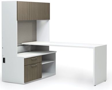 Picture of Contemporary L Shape Office Desk Workstation with Closed Overhead Storage Hutch
