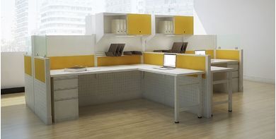 Picture of Cluster of 2 Person Contemporary L Shape Cubicle Office Desk Workstation with Filing and Storage