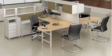 Picture of Cluster of 2 Person, Contemporary U Shape Cubicle Office Desk Workstation with Filing and Wardrobe