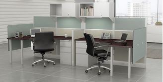 Picture of Cluster of 2 Person Contemporary Cubicle Curve Desk Workstation with Filing and Storage