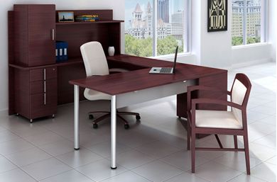Picture of Contemporary U Shape Office Desk Workstation with Overhead Storage Hutch