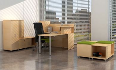 Picture of Contemporary L Shape Office Desk Workstation with Storage Credenza with Low Storage Cabinets