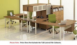 Picture of Contemporary 2 Person U Shape Office Table Workstation with Glass Door Overhead Storage