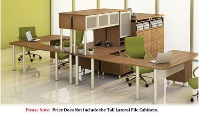 Picture of Contemporary 2 Person U Shape Office Table Workstation with Glass Door Overhead Storage